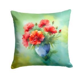 Ohio Scarlet Carnations in Watercolor Throw Pillow Machine Washable, Indoor Outdoor Decorative Pillow for Couch, Bed or Patio, 14Hx14W