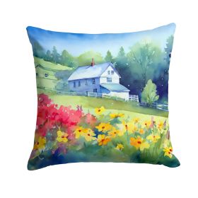 Massachusetts Mayflowers in Watercolor Throw Pillow Machine Washable, Indoor Outdoor Decorative Pillow for Couch, Bed or Patio, 18Hx18W