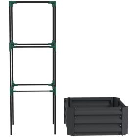 Galvanized Planter Box, 24" x 24" x 55" Raised Garden Bed with Tomato Cage for Climbing Vines, Dark Gray (Option: Dark Gray-605x350x120 mm)